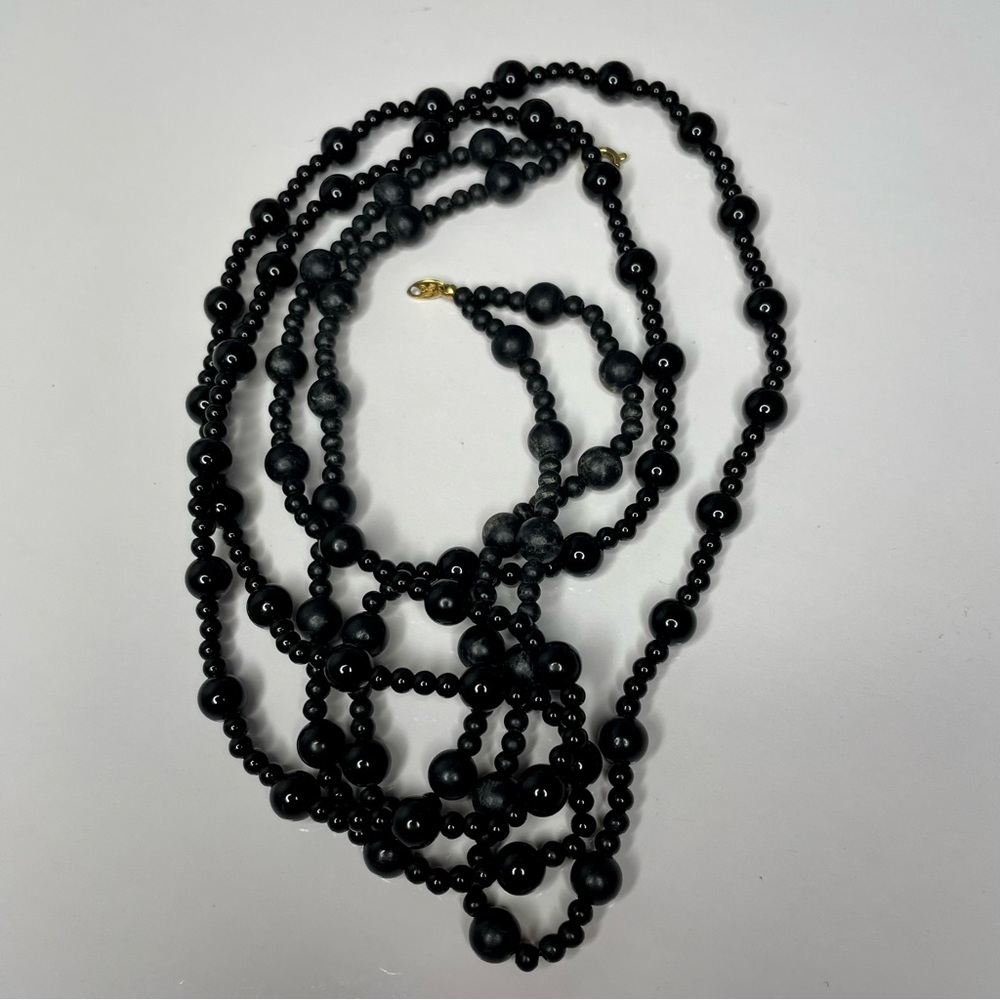 Trifari Signed Black Double Strand Beaded Vintage Necklace with Lobster Clasp - Picture 4 of 7